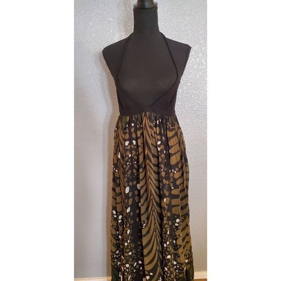 Mara Hoffman Brown Green Black Halter Maxi Dress Open Back - Picture 6 of 15